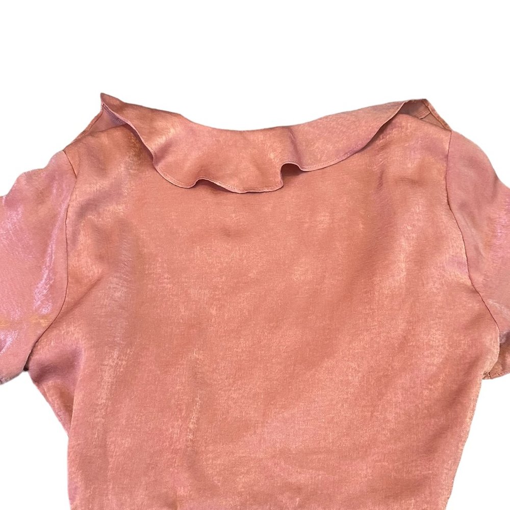 Show Me Your Mumu Satin Mini Wrap Dress Ruffle Short Sleeve Size Small Women's - Picture 8 of 12